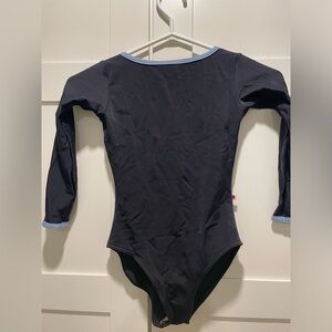 Yumiko Sleeve Leotard – Black with Blue Trim (XS)
